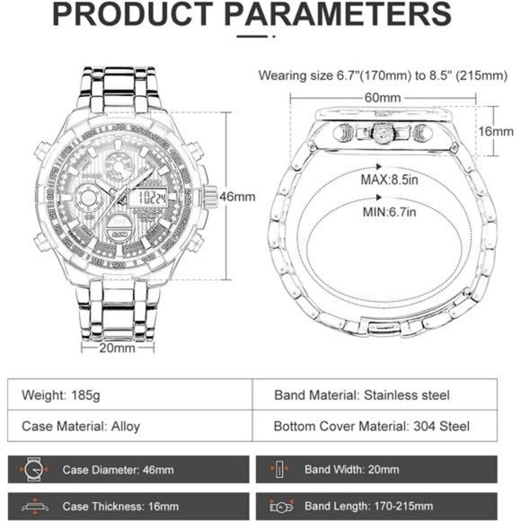 Luxury Stainless Steel Analog Digital Watches for Men Male Outdoor Sport - Picture 5 of 7